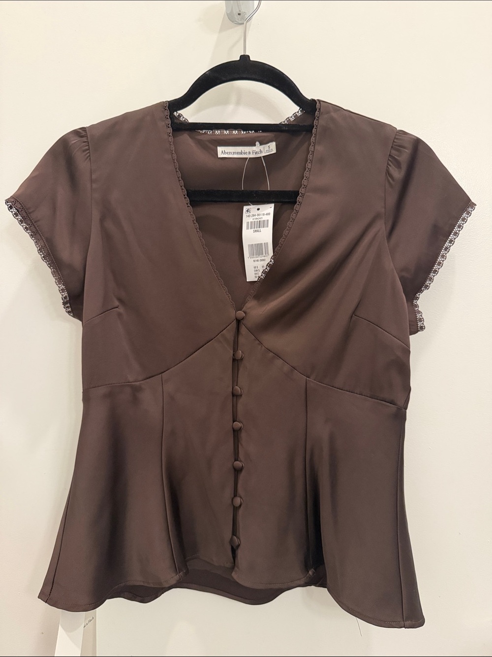 Abercrombie & Fitch Chocolate Brown Satin Button-Front Chemise Top